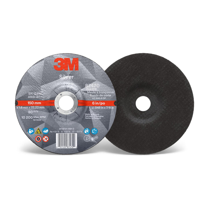 3M Silver Cut-Off Wheel, 87470, T27, 6 in x .045 in x 7/8 in,
25/Carton