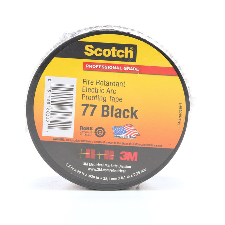 Scotch® Fire-Retardant Electric Arc Proofing Tape 77, 1-1/2 in x 20 ft,
Black
