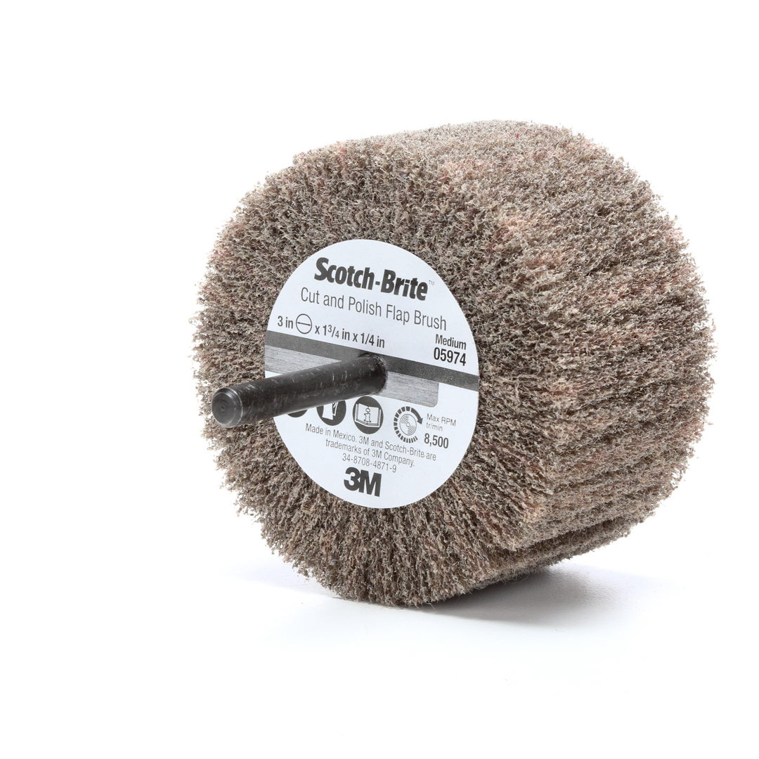 Scotch-Brite Cut and Polish Flap Brush, 3 in x 1-3/4 in x 1/4 in A MED