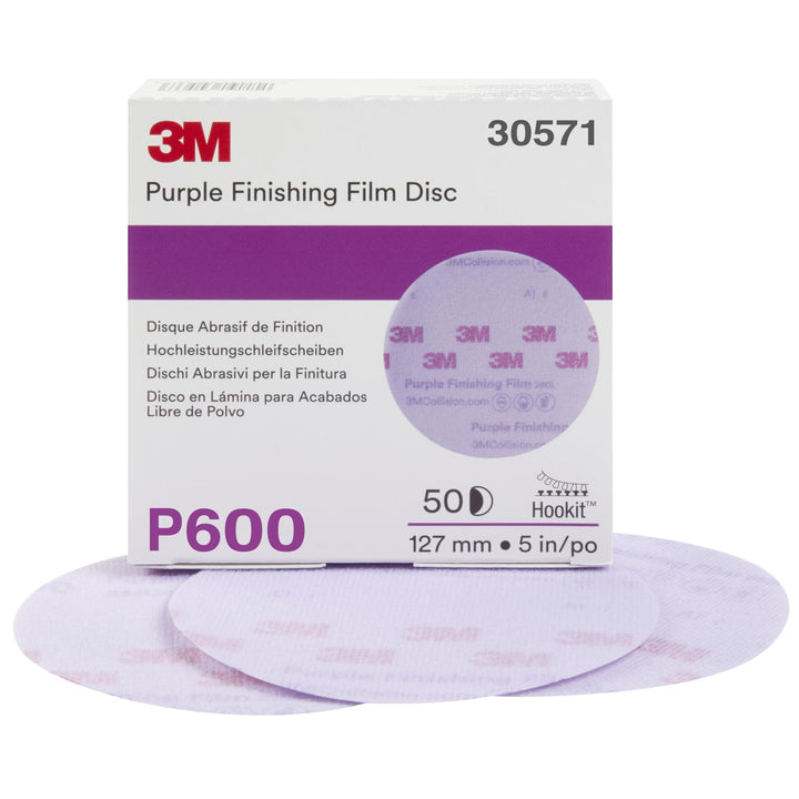 3M Hookit Purple Finishing Film Abrasive Disc 260L, 30571, 5 in, P600