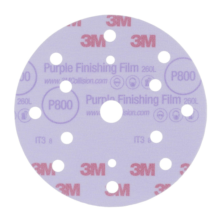 3M Purple Finishing Film Hookit 260L Disc Dust-Free, 51155, 6
in, P800