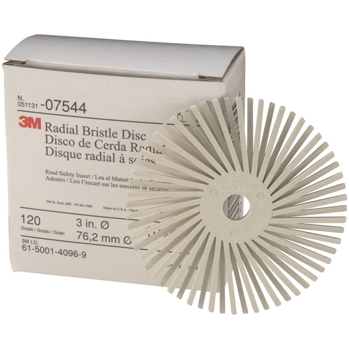 Scotch-Brite Radial Bristle Disc, RB-ZB, 120, 3 in x 3/8 in, 10/Carton