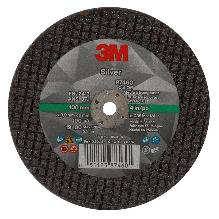 3M Silver Cut-Off Wheel, 87460, T1, 4 in x .035 in x 1/4 in