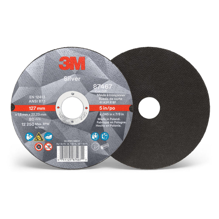 3M Silver Cut-Off Wheel, 87467, T1, 5 in x .045 in x 7/8 in