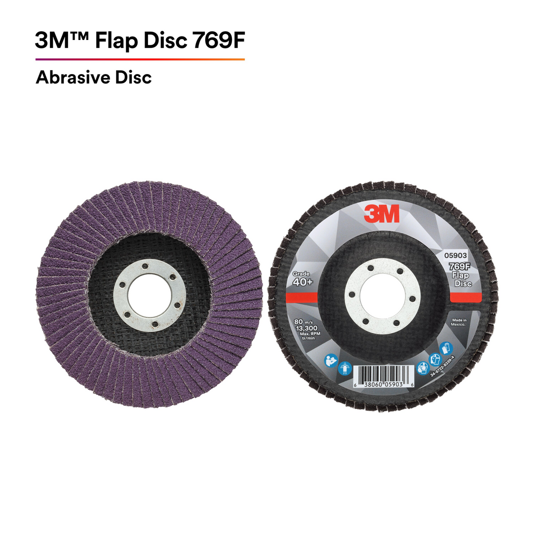 3M Flap Disc 769F, 40+, T27 Quick Change, 7 in x 5/8 in-11