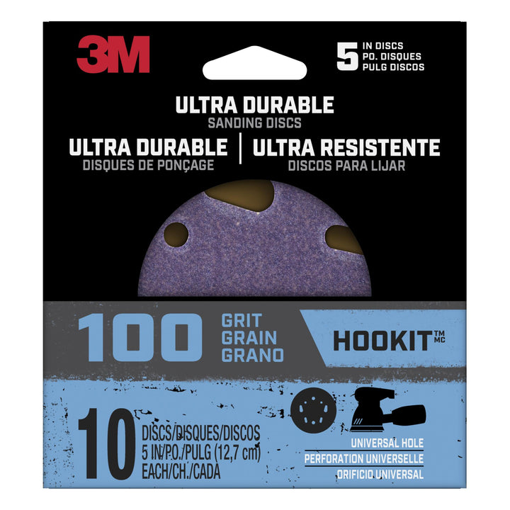 3M Ultra Durable 5 inch Power Sanding Discs, Universal Hole, 100 grit