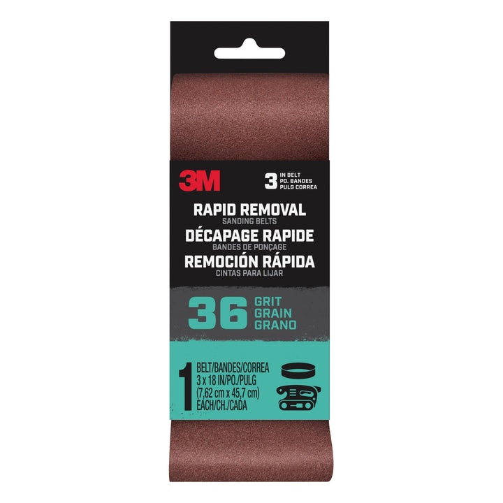 3M Rapid Removal 3 x 18 inch Power Sanding Belt, 36 grit,
Belt3x181pk36, 1 pk