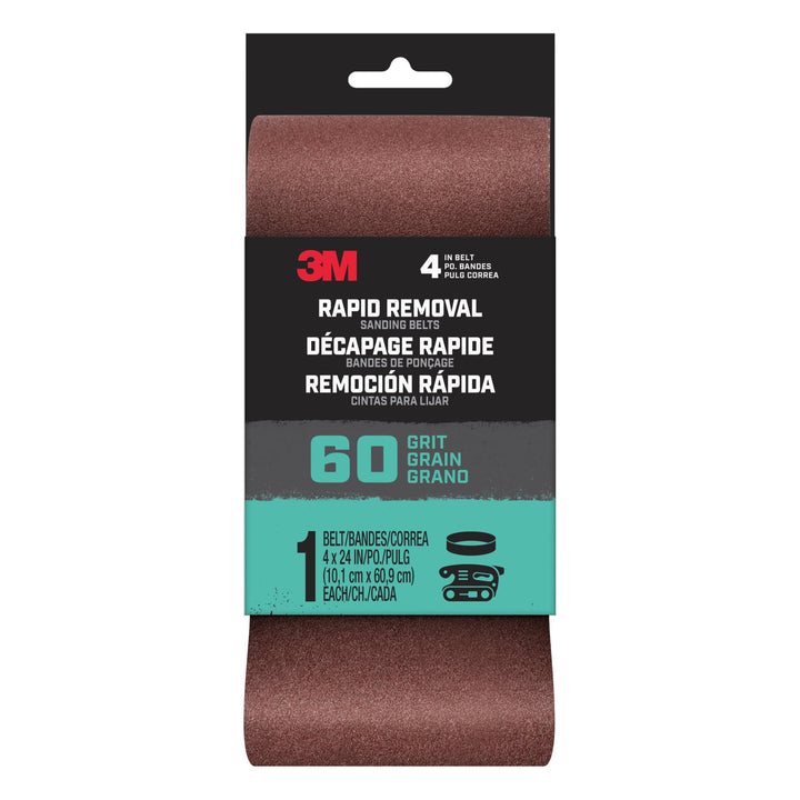 3M Rapid Removal 4 x 24 inch Power Sanding Belt, 60 grit,
Belt4x241pk60, 1 pk