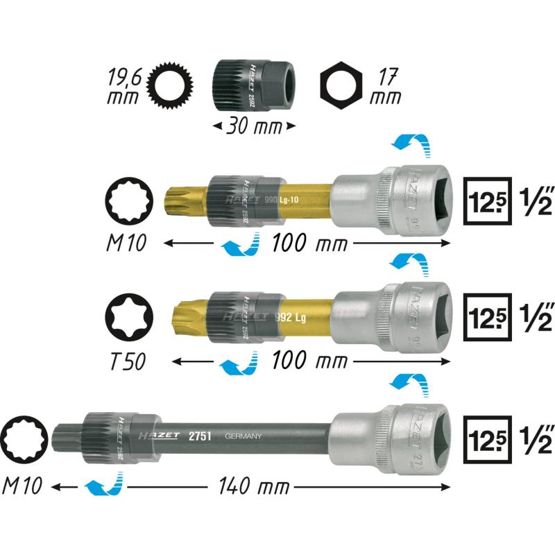 Hazet 4641/4 V-(Ribbed) Belt Pulley Tool, 4 Pieces