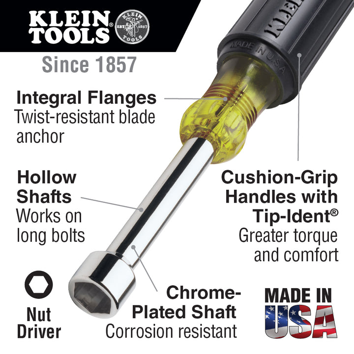 Klein Tools 646-1/4 1/4-Inch Nut Driver with 6-Inch Hollow Shaft