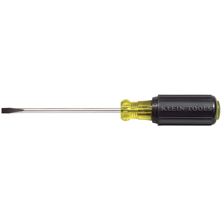 Klein Tools 601-4 Flathead Screwdriver with 3/16-Inch Cabinet Tip, 4-Inch Round Shank and Cushion Grip Handle