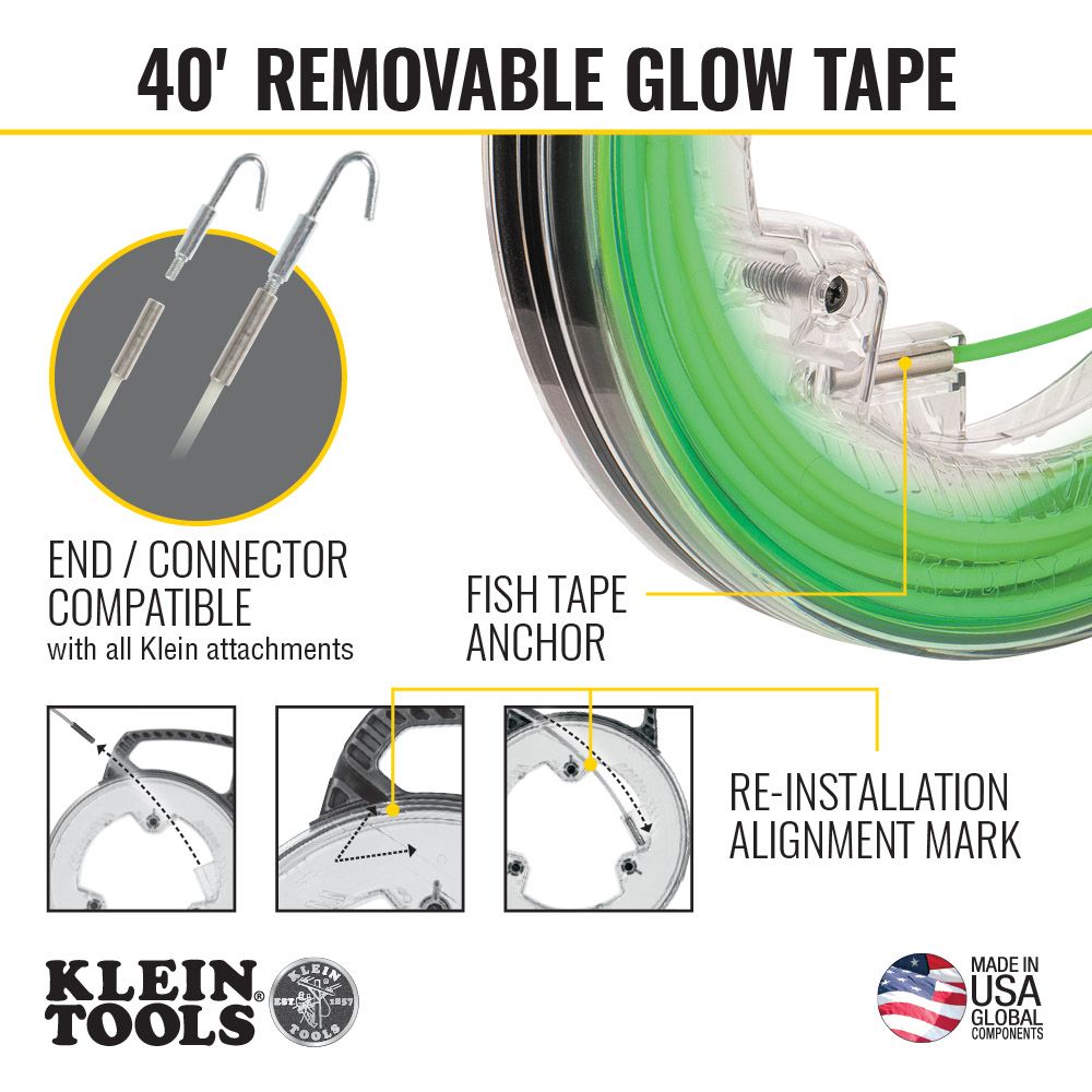 Klein Tools 50660 Glow in the Dark Fish Tape, 40-Foot