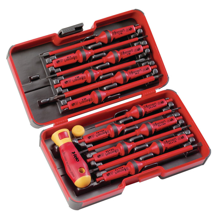 Felo 0715751719 E-Smart 14 Piece Set - Slotted, Phillips, Pozidriv, TORX® Tip Insulated Blades with 2 Handles