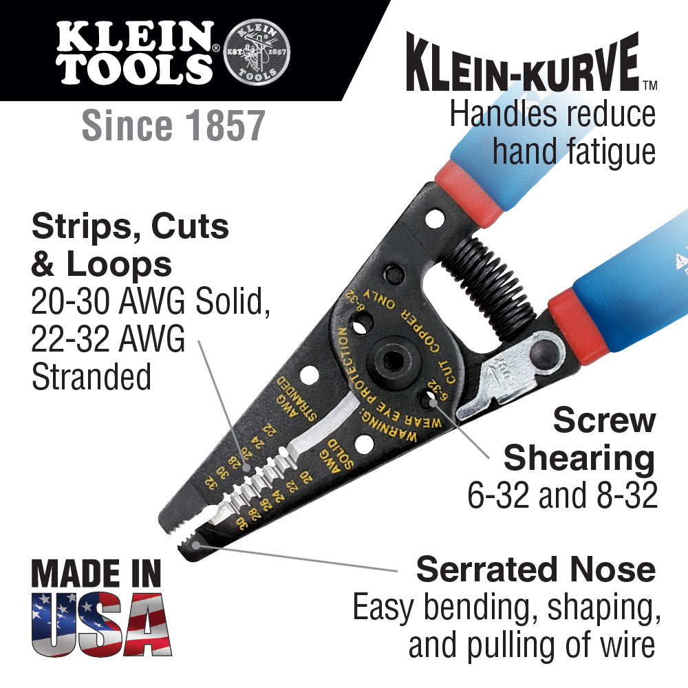 Klein Tools 11057 Klein-Kurve 20-30 AWG Solid Wire Stripper & Cutter