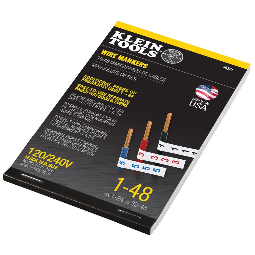klein Tools 56251 Wire Marker Book, 120/240V 3 Phase 1-48