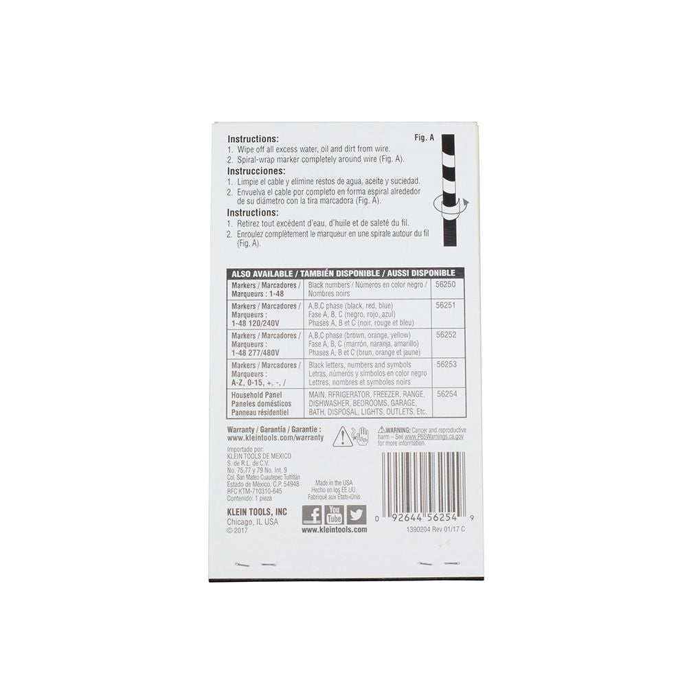 Klein Tools 56254 Wire Marker Book, Household Electrical Panel