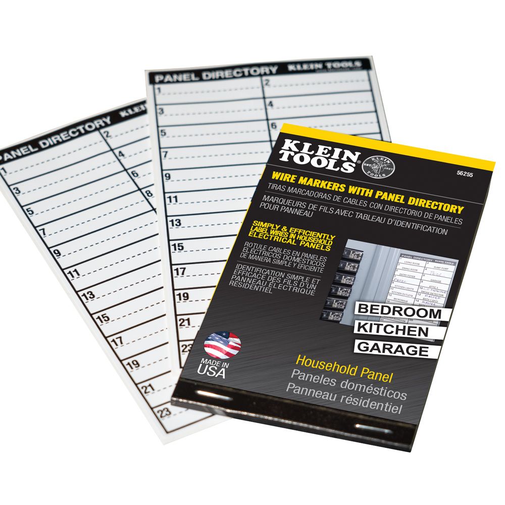 Klein Tools 56255 Wire Markers, Household Electric Panel w/Directory