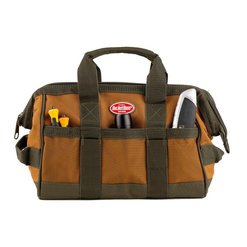 Bucket Boss 60012 Gatemouth 12 Tool Bag, Green, Brown 16 Pockets