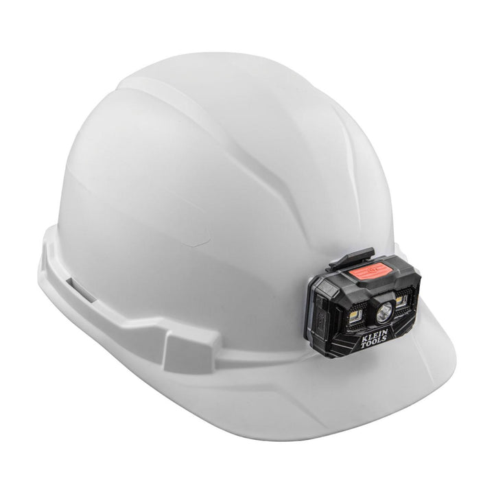 Klein Tools 60107RL Hard Hat, Non-Vented, Cap Style with Rechargeable Headlamp, White