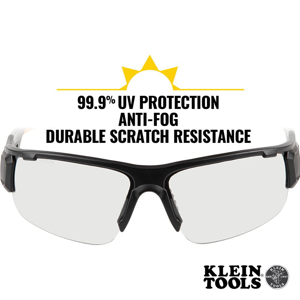 Klein Tools 60536 Safety Glasses, Professional PPE Protective Eyewear with Semi Frame, Scratch Resistant and Anti-Fog, Indoor/Outdoor Lens