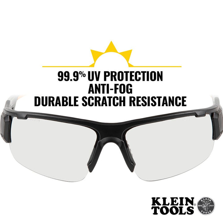 Klein Tools 60536 Safety Glasses, Professional PPE Protective Eyewear with Semi Frame, Scratch Resistant and Anti-Fog, Indoor/Outdoor Lens