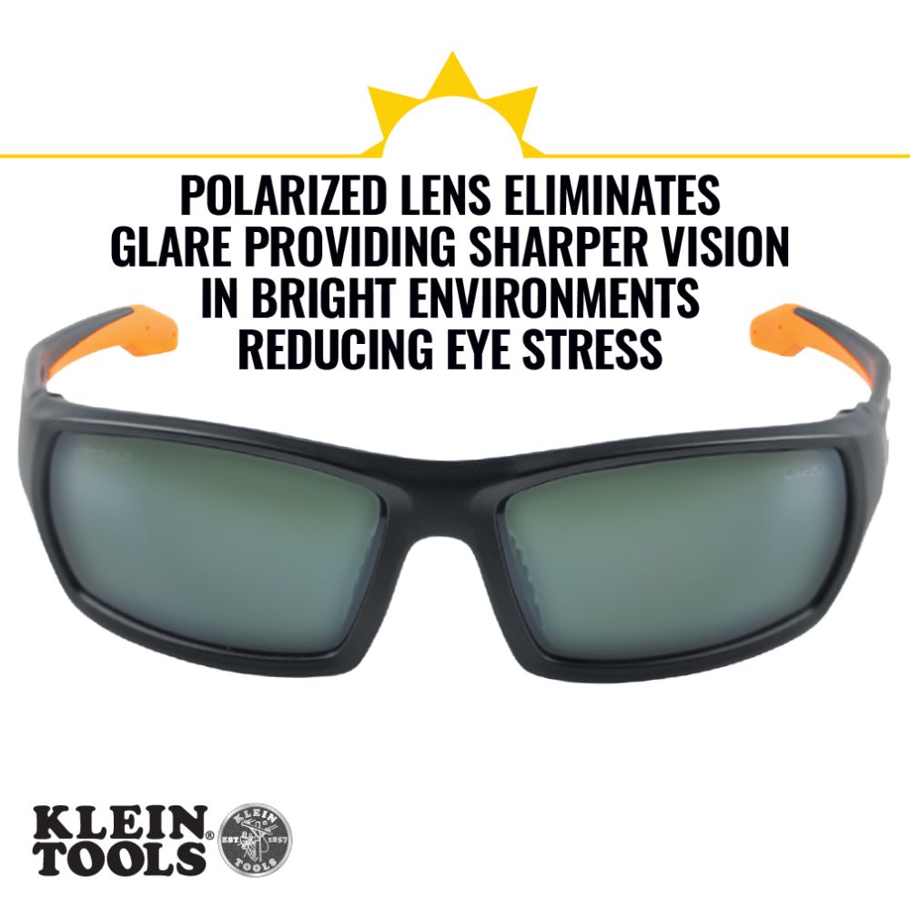 Klein Tools 60539 Safety Glasses, Professional PPE Protective Eyewear, Full Frame, Scratch Resistant and Anti-Fog, Polarized Lens