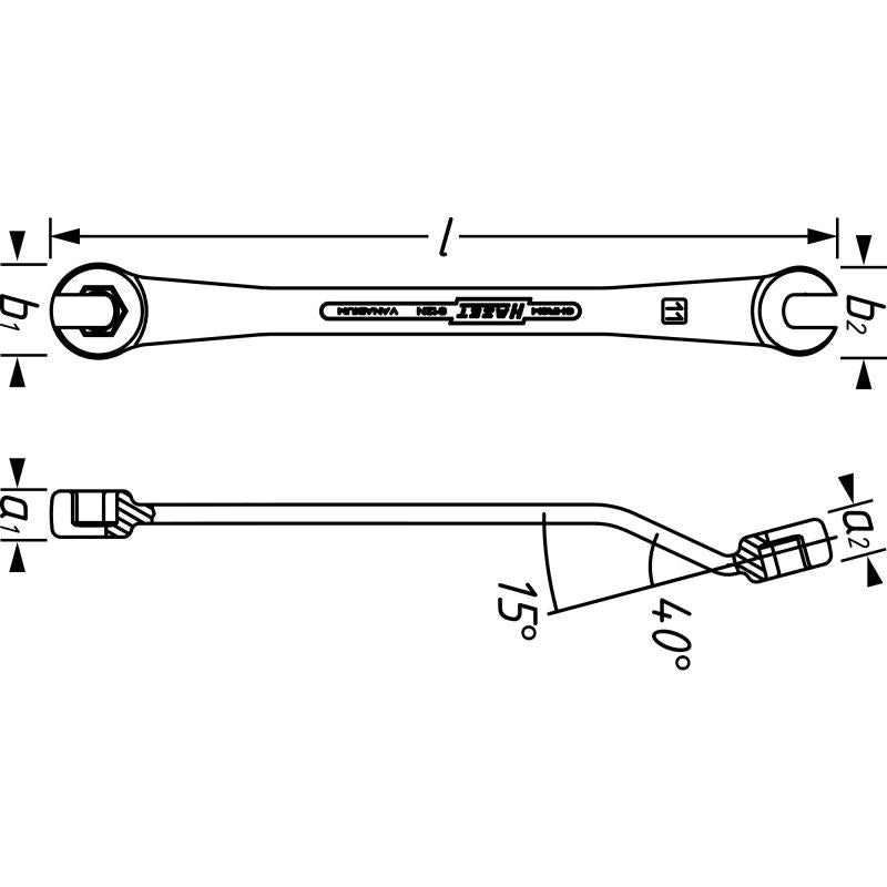 Hazet 612N-11 Open Brake Line Wrench, Hex, 11mm