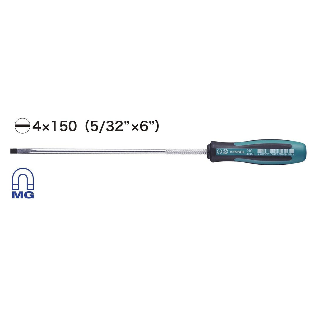 Vessel Tools 910S4150 MEGADORA Thin Shank Screwdriver No.910, Slotted 4 mm