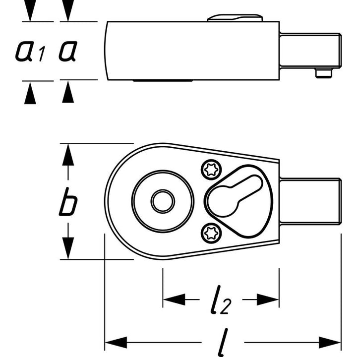 Hazet 6408 Insert Reversible Ratchet for Bits, 9x12mm Insert Square Drive, 6.3mm (1/4") Hollow Hex