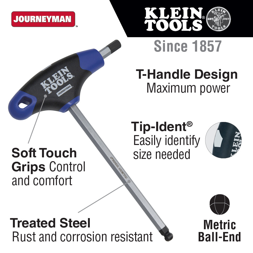 Klein Tools JTH68MB Metric Ball End Hex T-Handle Set, 6", 8 Pc.