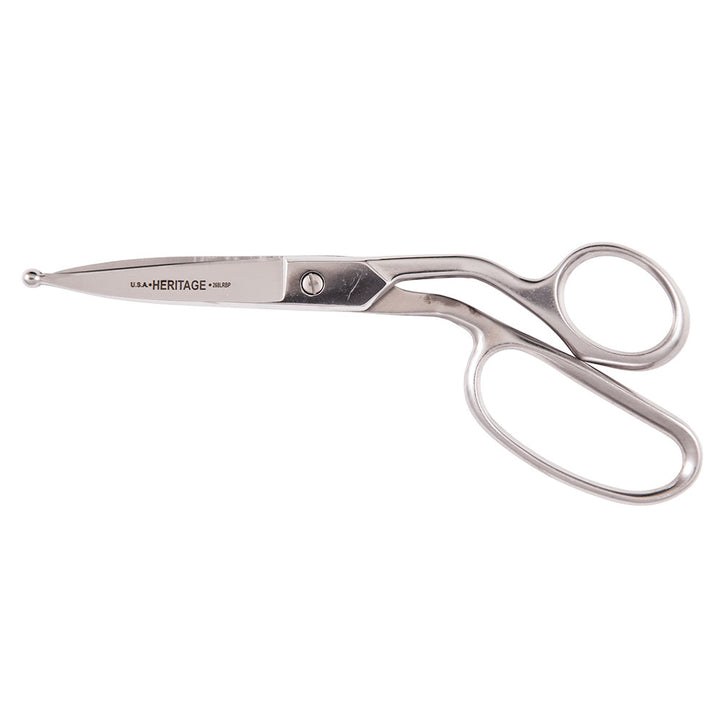 Heritage Cutlery 268LRBP 8'' Bent Stainless Trimmer w/ Large Ring / Ball Tip/Handle Down