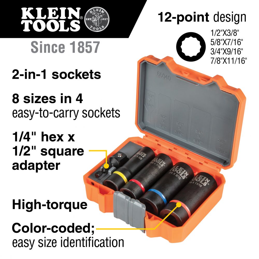 Klein Tools 66040 2-in-1 Impact Socket Set, 5-Piece