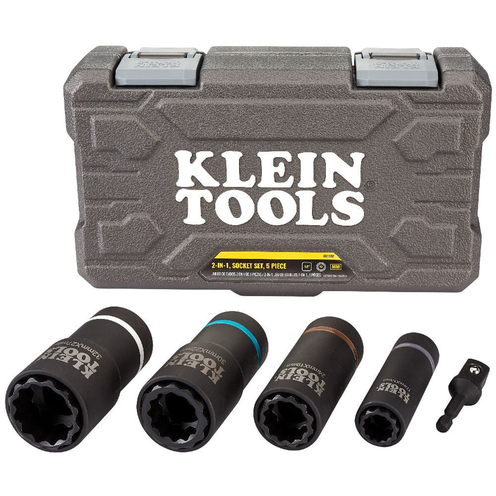 Klein Tools 66050E 2-in-1 Metric Impact Socket Set, 12-Point, 5-Piece