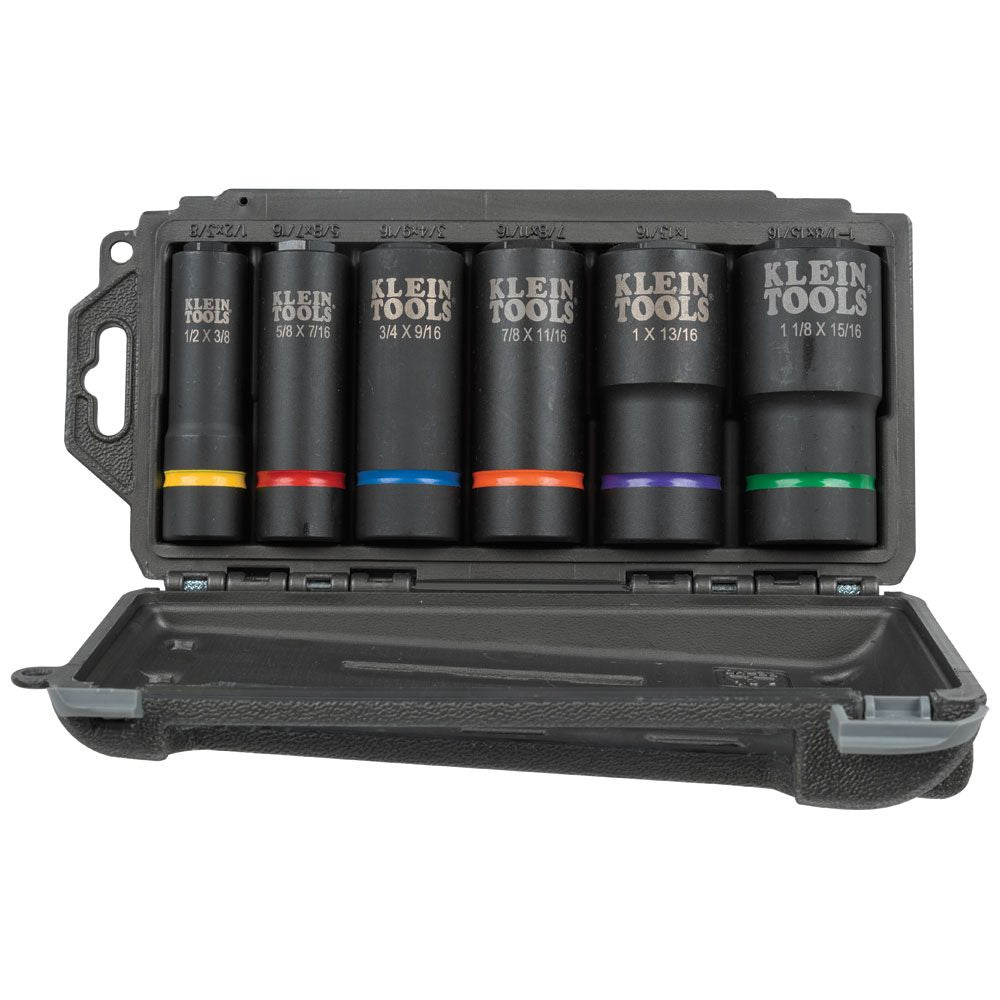 Klein Tools 66060 2-in-1 Impact Socket Set, 6-Piece Tool Set with 6-Point Deep Sockets with 1/2-Inch Drive, Includes Tool Case