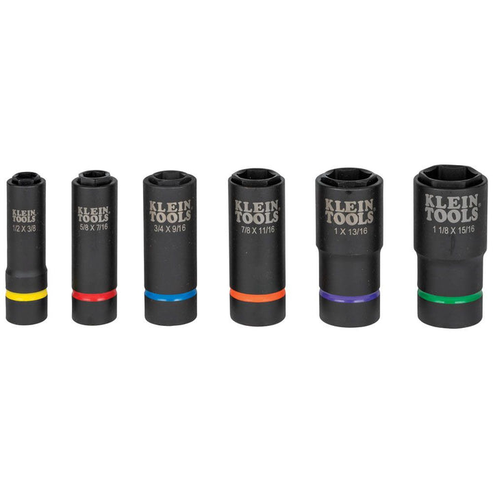 Klein Tools 66060 2-in-1 Impact Socket Set, 6-Piece Tool Set with 6-Point Deep Sockets with 1/2-Inch Drive, Includes Tool Case