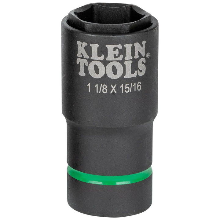 Klein Tools 66066 2-in-1 Deep Impact Socket, 6-Point 1-1/8-Inch and 15/16-Inch hex socket sizes, Use with Impact Wrenches BAT20-CW, BAT20-CW