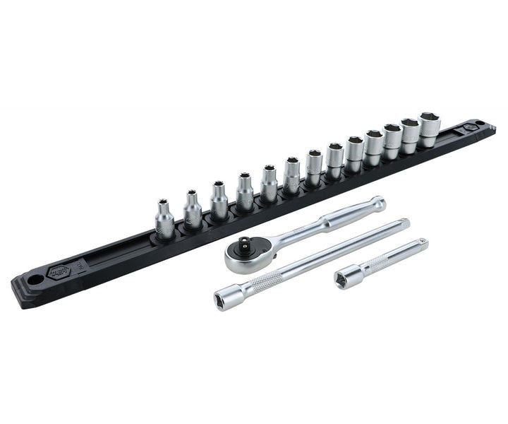Wiha Tools 33391 1/4 Inch Drive 6 Point Socket Set 4-14mm with Ratchet and Extensions 16-Piece