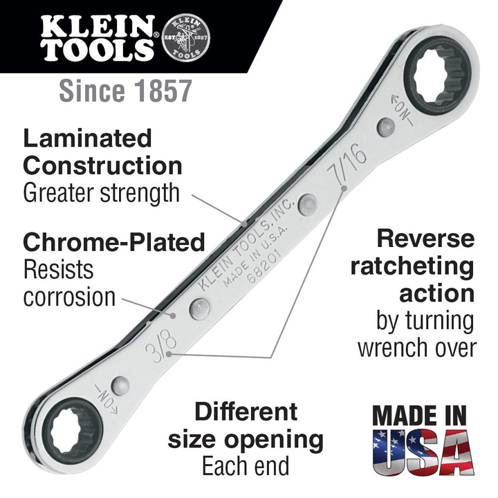 Klein Tools 68200 Ratcheting Box Wrench 1/4-Inch x 5/16-Inch