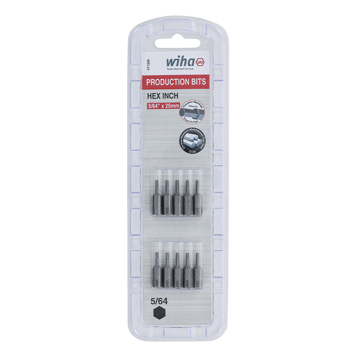 Wiha Tools 71328 Hex Inch Insert Bits, 5/64" x 25 mm, 10 Pk.