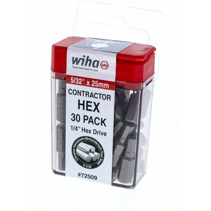 Wiha Tools 72509 Hex Contractor Insert Bit 5/32" x 25mm - 30 Piece