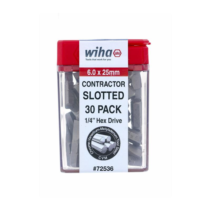 Wiha Tools 72536 Slotted Contractor Insert Bit 6.0mm x 25mm - 30 Piece