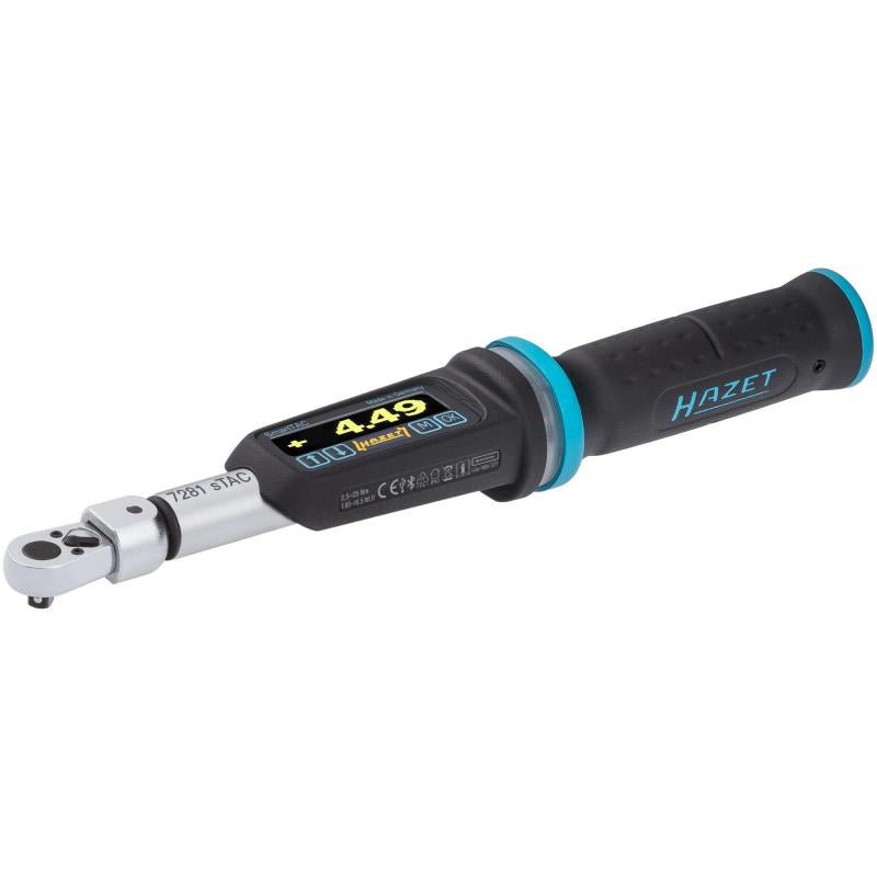 Hazet 7281-5STAC Electronic Torque Wrench with Built-In Angle Gauge, 2.5-25 Nm, 9x12mm Insert Square, 6.3mm (1/4") Square