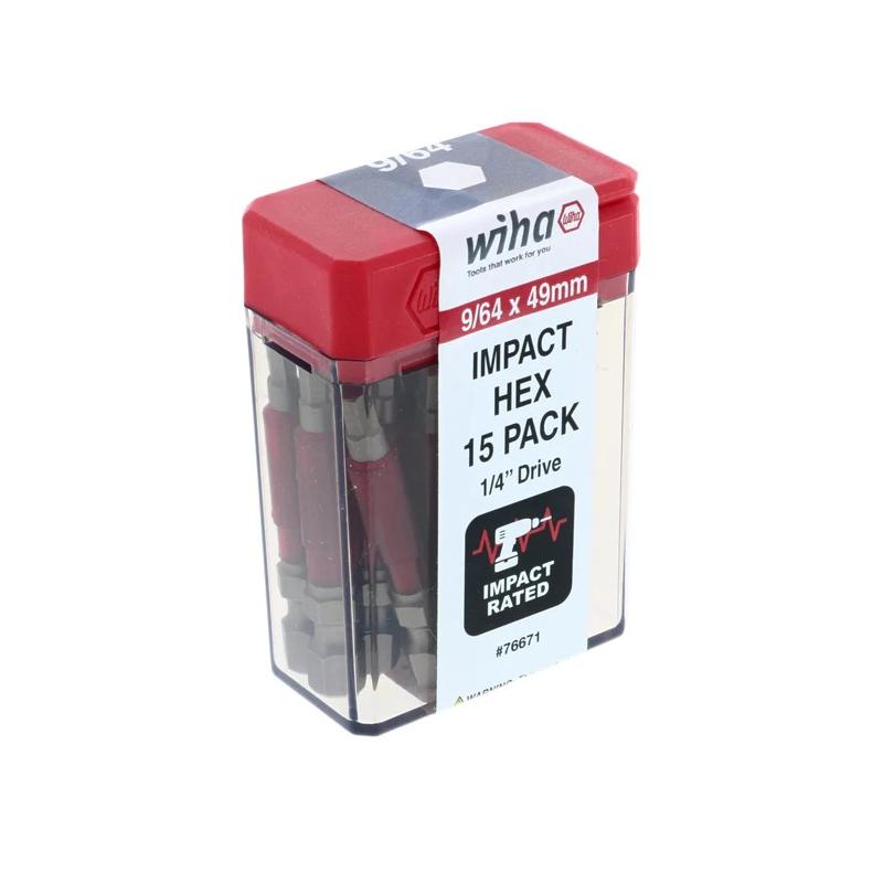 Wiha Tools 76671 MaxxTor Impact Bit Hex 9/64" - 49mm - 15 Pack