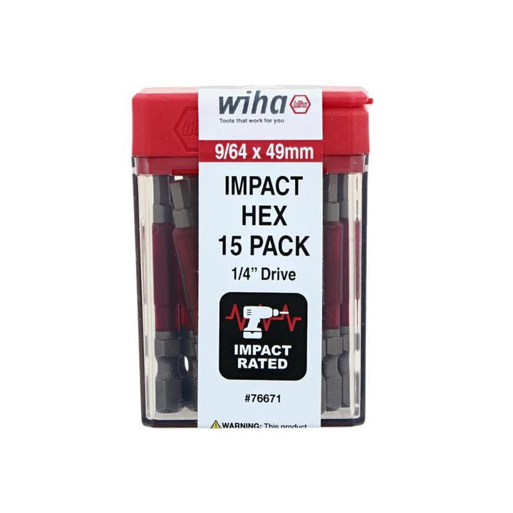 Wiha Tools 76671 MaxxTor Impact Bit Hex 9/64" - 49mm - 15 Pack