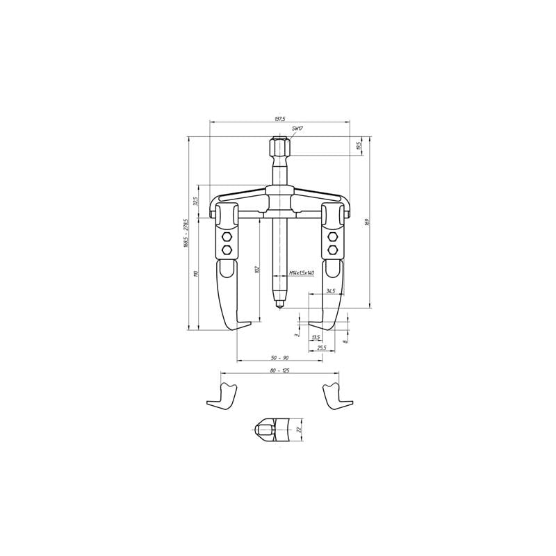 Gedore 8000230 Universal puller, 2-arm pattern 90x100 mm