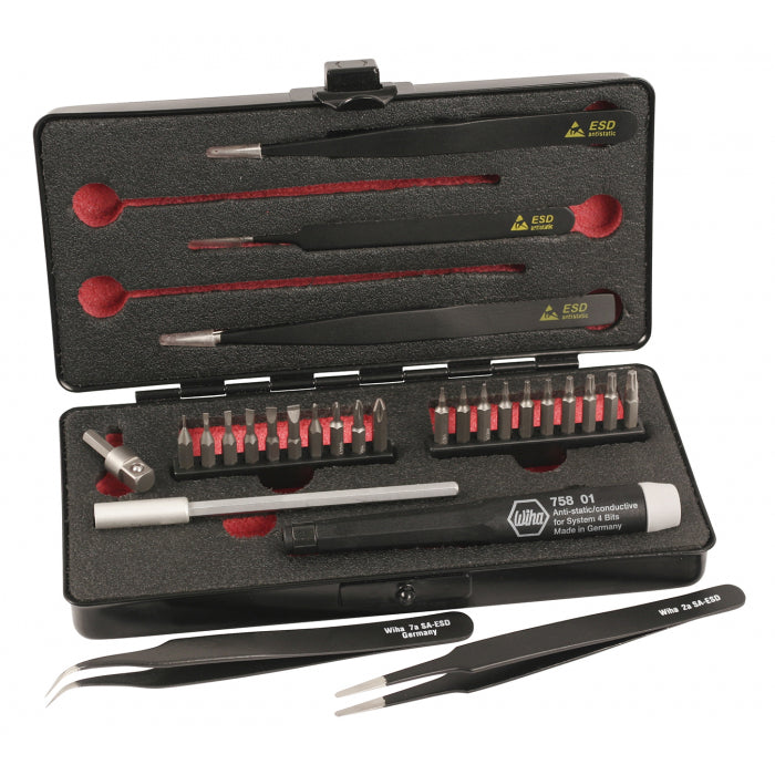 Wiha Tools 75993 System 4 ESD Micro Bit and Tweezer 28 Piece Set
