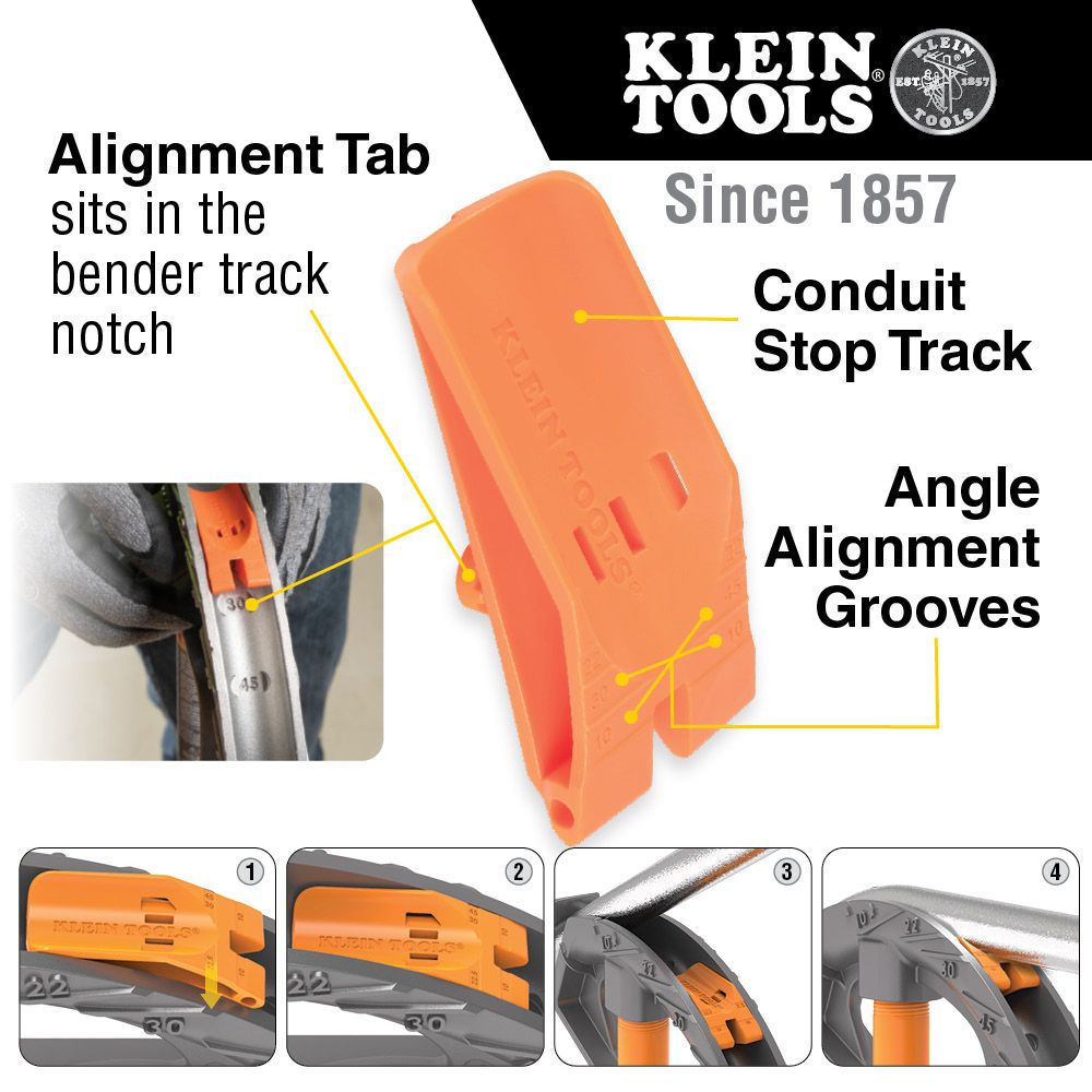 Klein Tools 51605 Conduit Bender 1-Inch EMT with Angle Setter Technology, Wide Foot Pedal and Benchmark Symbols