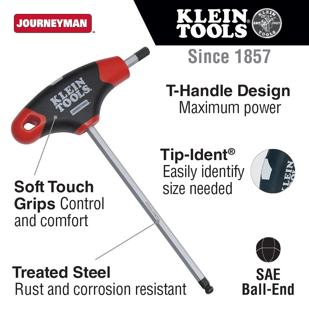 Klein Tools JTH6E15BE Journeyman Ball End T-Handle Hex Key, 6" x 3/8"