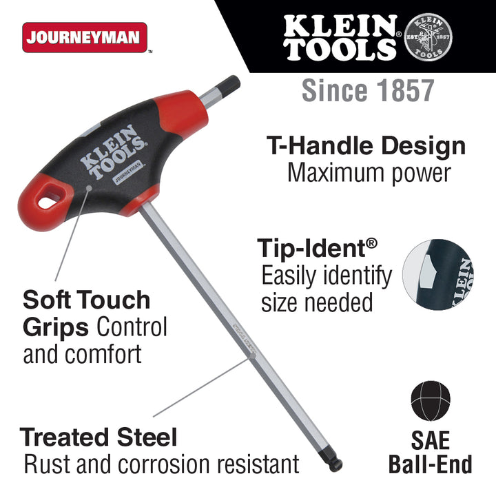 Klein Tools JTH6E10BE Journeyman Ball End T-Handle Hex Key, 6" x 5/32"
