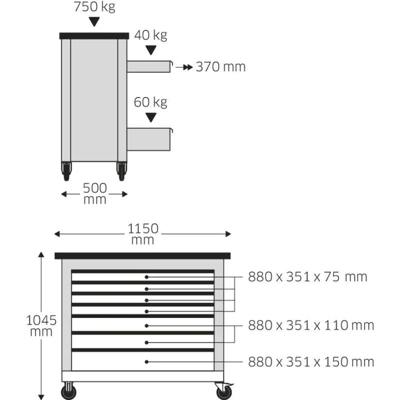 Stahlwille 85010625 12950/11 Mobile workbench, L.500 mm